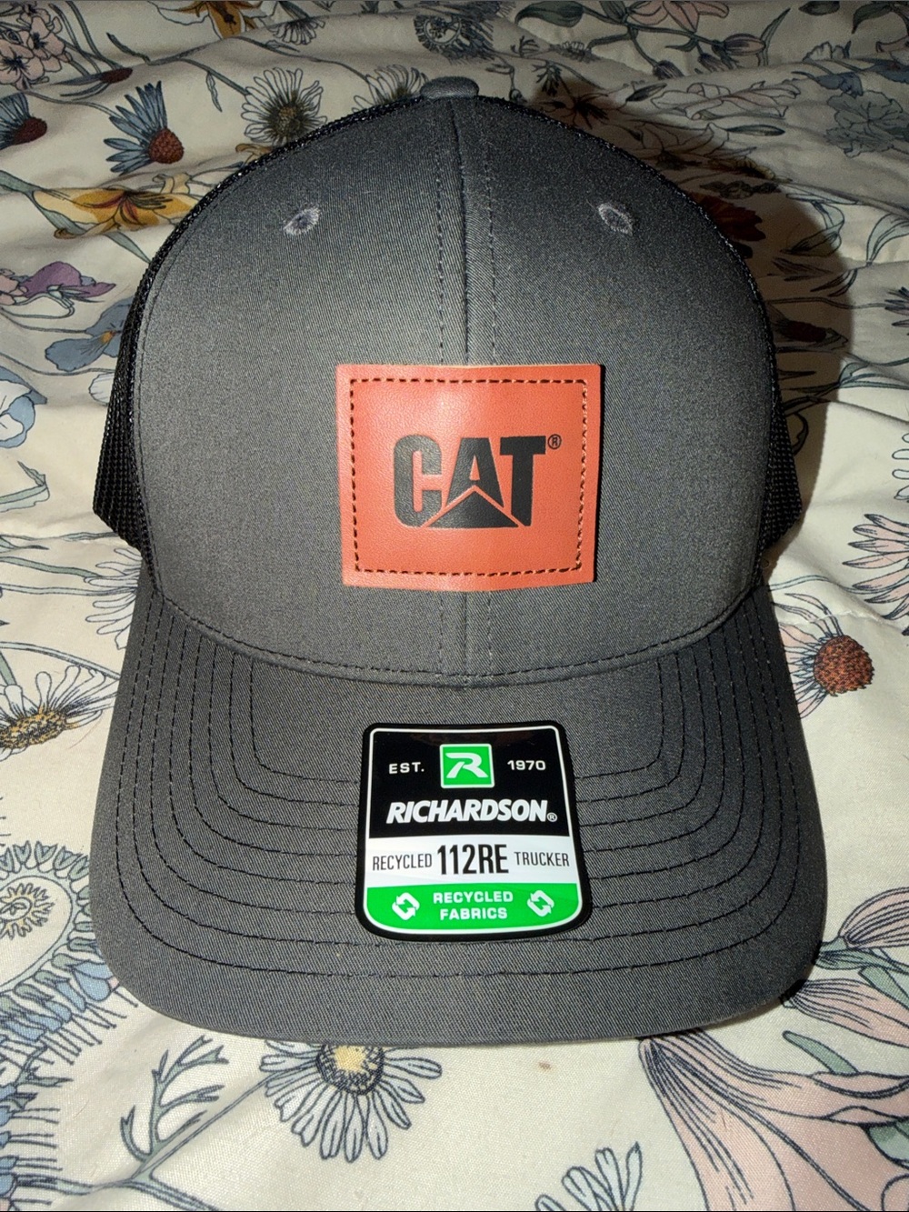 CAT Gray Trucker Hat with leather Patch - Richardson